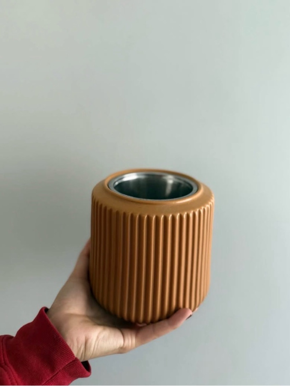 Ribbed Ceramic Planter in Rustic Orange